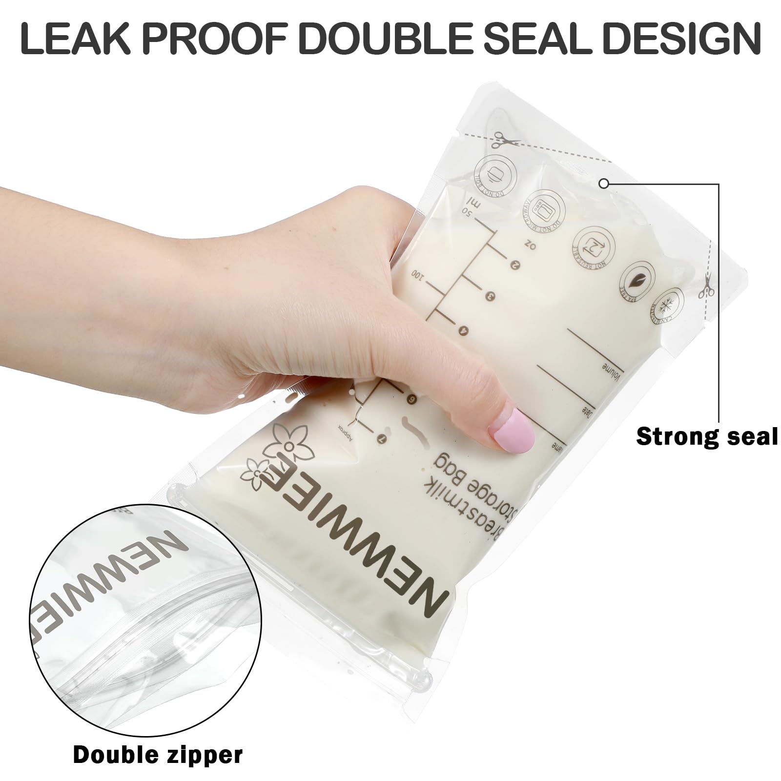 600 Count Breastmilk Storage Bags - 7oz Leakproof Freezer Bags for Breastfeeding Moms with Double Seal, Self Standing Design for Refrigeration & Freezing (Gray) - Perfect for Pumping, Storing & Organizing Breast Milk at Home or Work