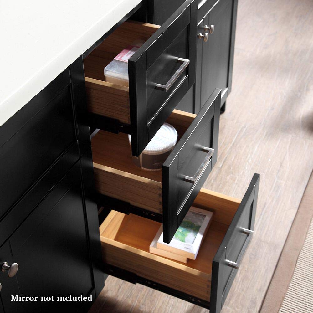 DKB Bradford Series 73-Inch Double Rectangle Sink Bathroom Vanity Cabinet with Pure White Quartz Countertop - Black Finish, 4 Soft-Closing Doors & 3 Full-Extension Dovetail Drawers - Modern Bathroom Storage Solution for Master Bath or Guest Bath Remodel