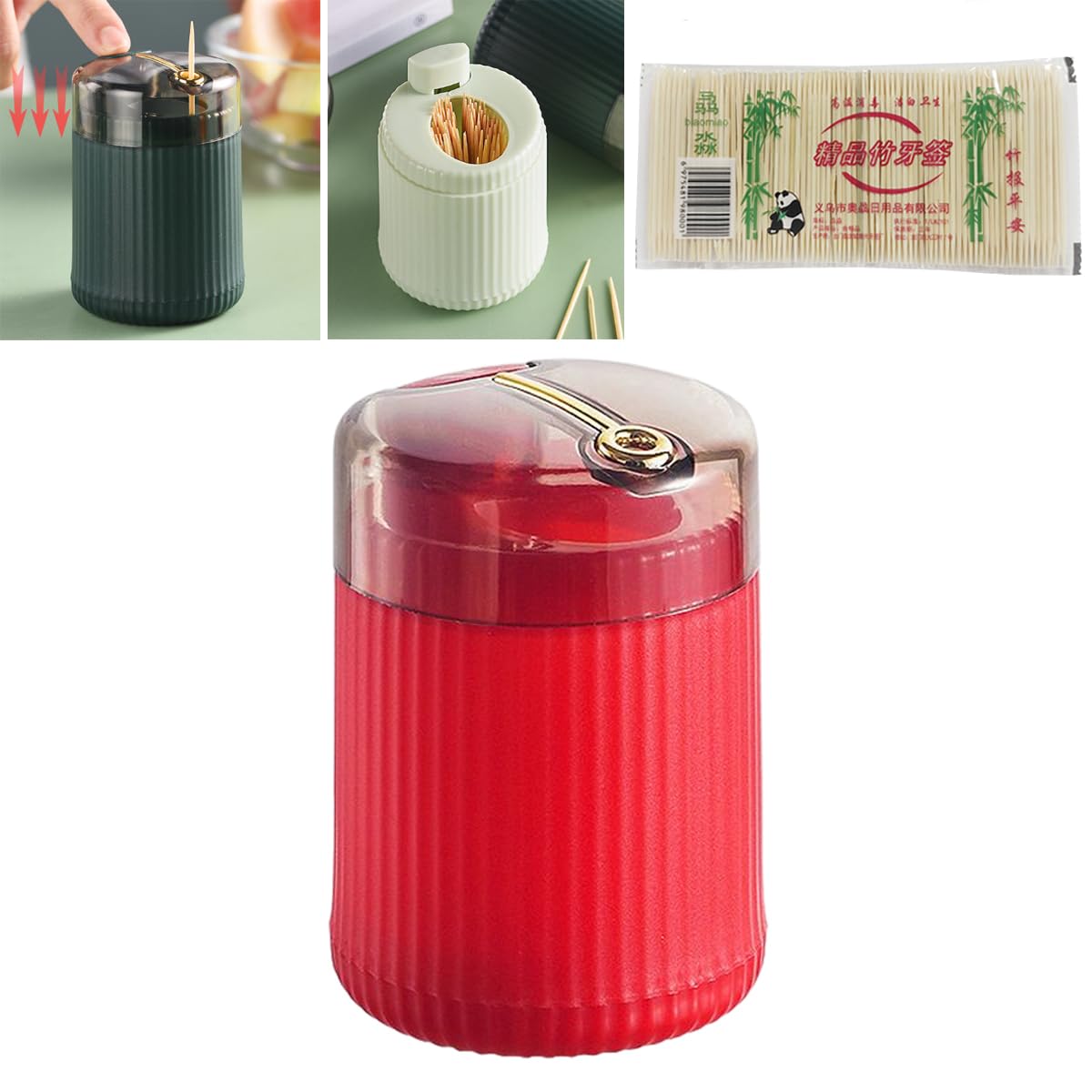 2024 Premium Automatic Toothpick Dispenser - Light Luxury Style Portable Toothpick Holder with 200 Natural Wood Toothpicks for Teeth Cleaning (Red) | Perfect for Restaurants, Home Kitchens, and Travel Use