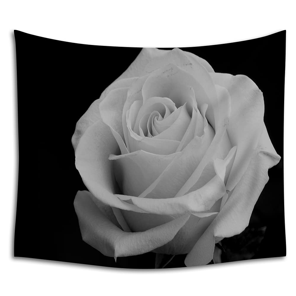 WONDERTIFY White Rose Floral Tapestry - Blooming Roses Wall Hanging Decor for Bedroom, Living Room, Dorm (90x60 Inches, Black) | Romantic Home Decor & Aesthetic Room Upgrade