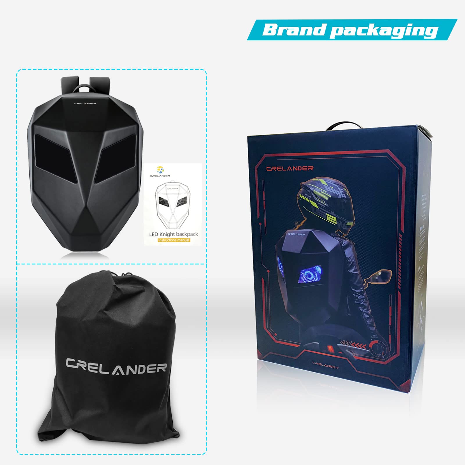 LED Knight Motorcycle Backpack - Hard Shell Travel & Laptop Bag with Helmet Storage, 19 Inch Waterproof Riding Daypack for Commuting, Camping, Cycling & Outdoor Adventures