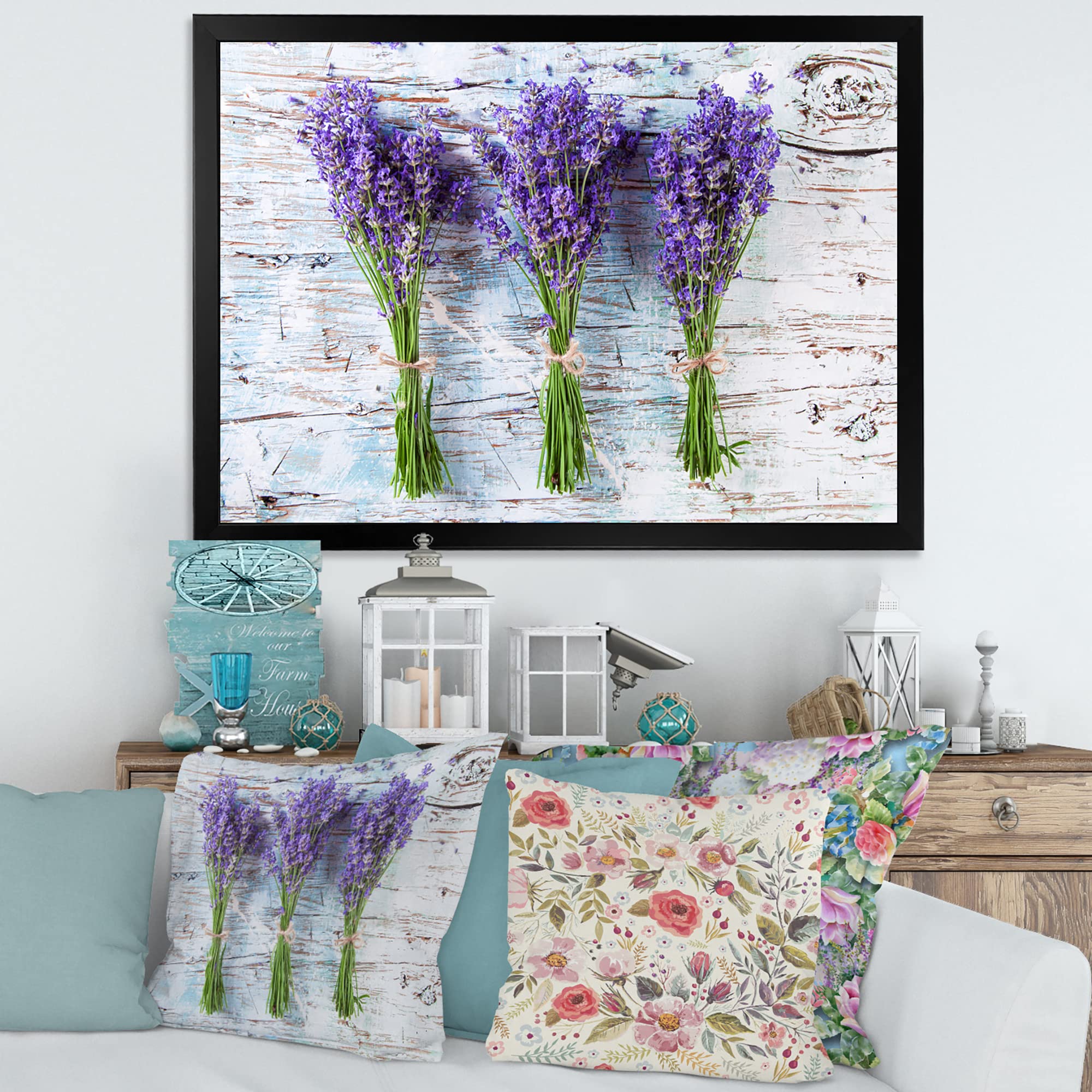 DesignQ Fresh Lavender on Wood Farmhouse Framed Wall Art - Rustic Home Decor for Living Room, Bedroom & Office - Perfect Gift for Housewarming