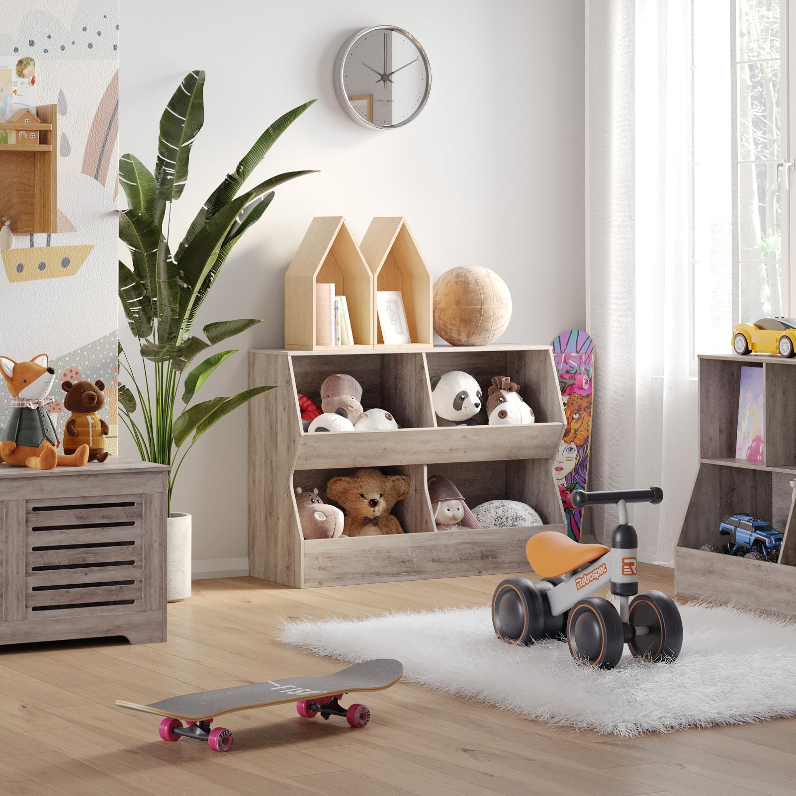 DINZI LVJ Kids Bookshelf & Toy Storage Organizer - 4-Cubby Wooden Bookcase for Children's Bedroom, Nursery, School | 39.4
