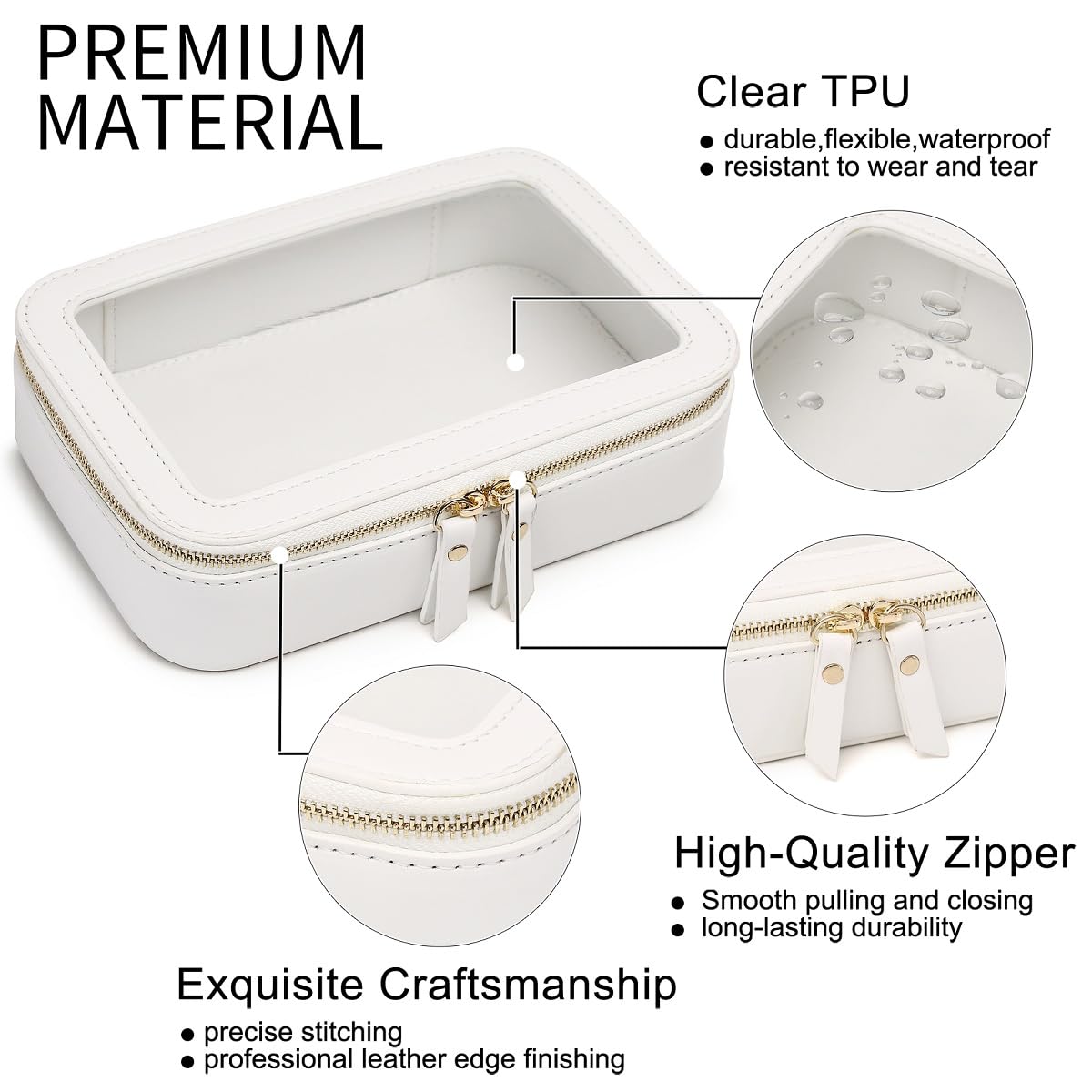 Duolan Clear Makeup Bag - Portable Transparent Cosmetic Organizer & Travel Toiletry Case with Zipper - Waterproof Makeup Pouch for Women (White, Medium) - Perfect for Travel, Gym, Car & Daily Use