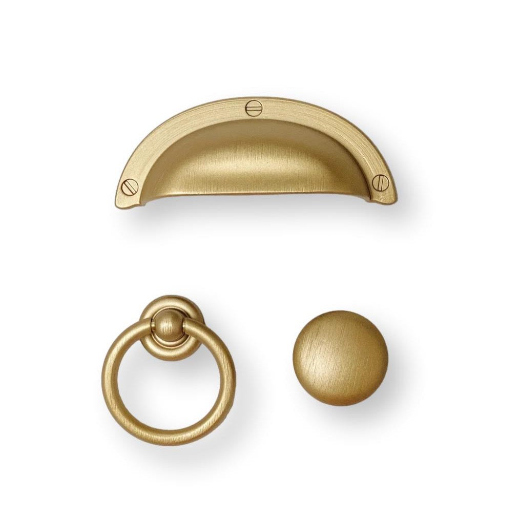 Elegant Round Capri Brushed Gold Cup Drawer Pulls - Vintage Cabinet Knobs & Ring Pulls for Kitchen Cabinets, Dressers & Furniture Hardware (Set of 10) - Perfect for Home Renovation & DIY Projects