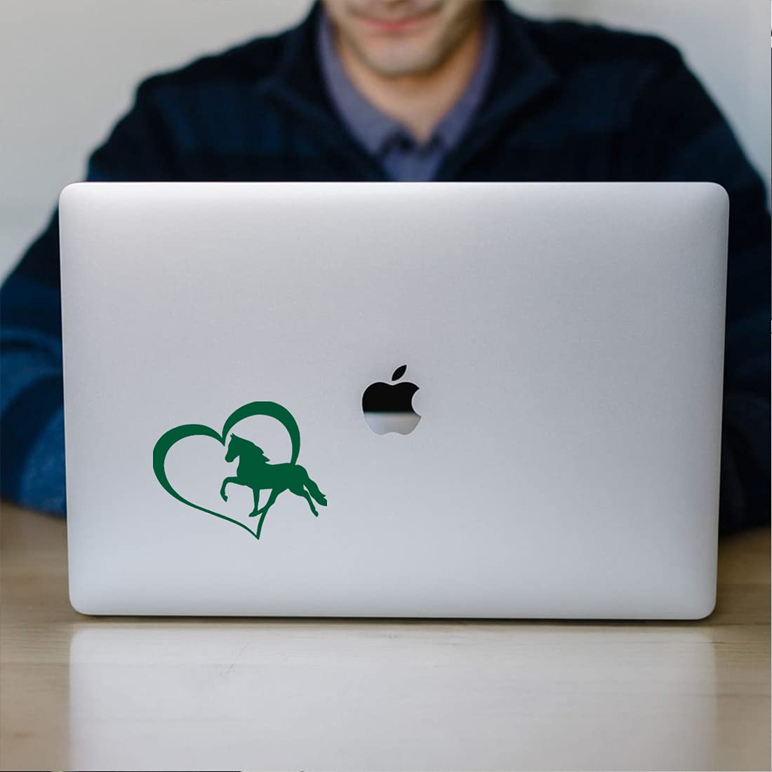 Premium Waterproof Vinyl Decal Stickers - Horse Love Heart (Green) Set of 2 | Durable Laptop, Phone, Helmet, Car Window, Bumper, Mug, Cup, Door & Wall Decoration | Perfect for Equestrian Lovers, DIY Home Decor & Personalized Gifts