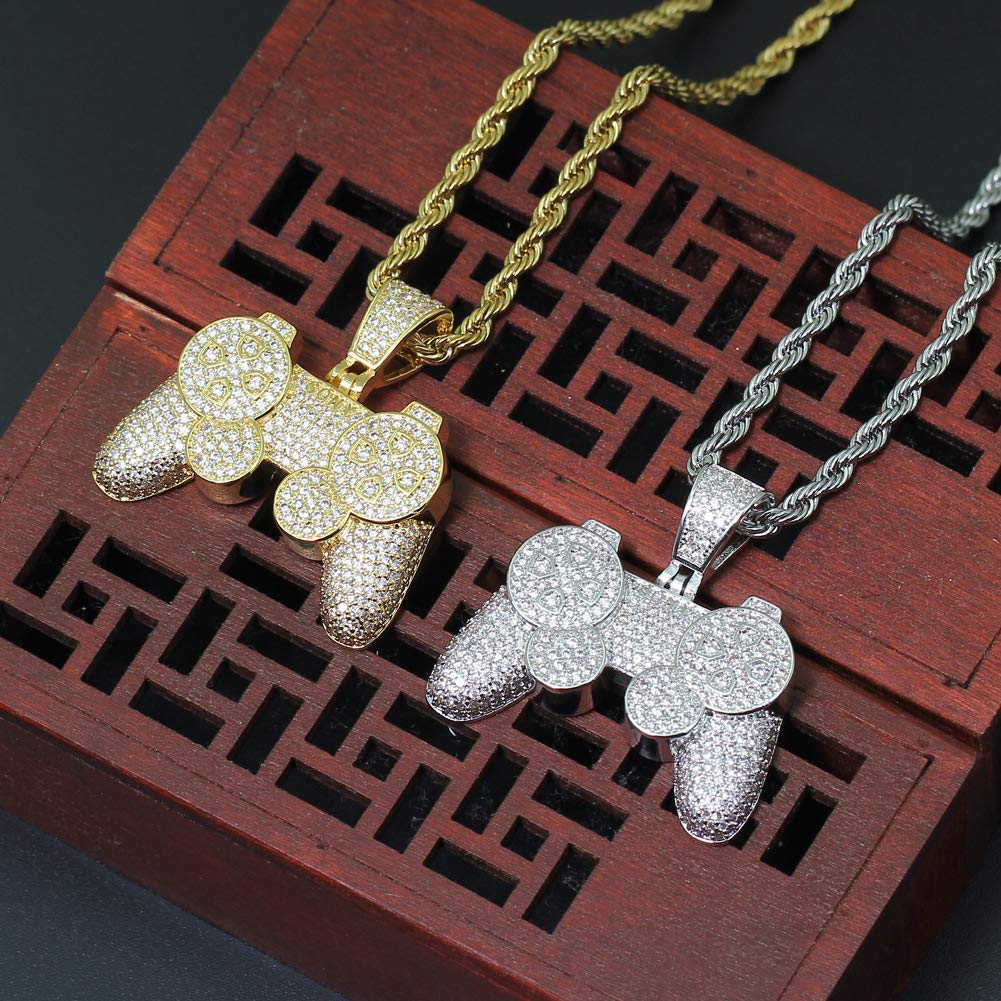 18K Gold Plated Iced Out Pendant Necklace with CZ Simulated Diamonds - Hip Hop Bling Jewelry for Men & Women - Perfect for Parties, Gifts & Streetwear Fashion