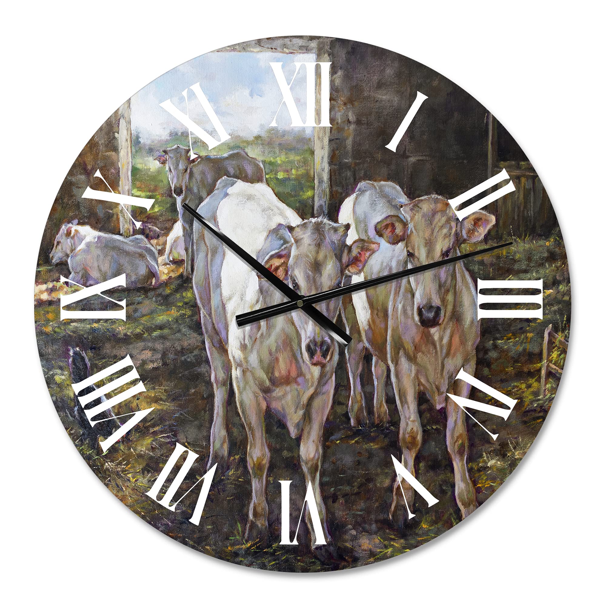 Farmhouse Wall Clock with Two Cows Design - Large Rustic Animal Wall Clock for Living Room, Kitchen, Bedroom Decor - Perfect for Country Home, Cabin & Farmhouse Style Interiors