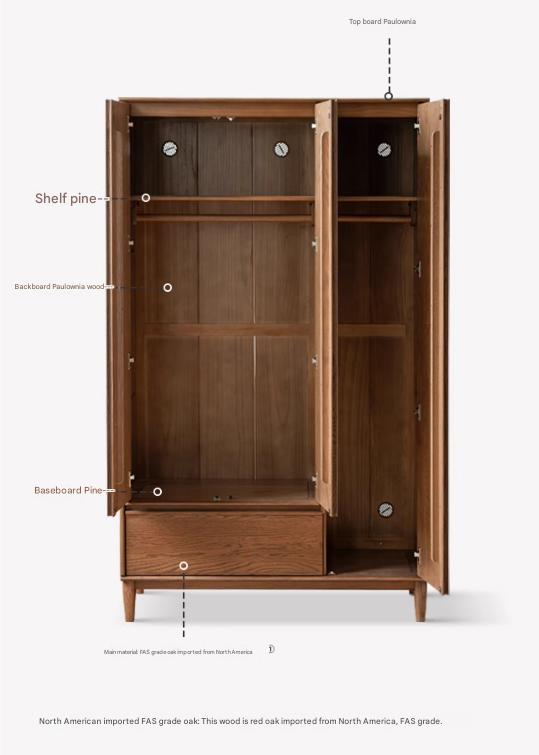 Oak Solid Wood Modern Off Floor Wardrobe - Stylish Freestanding Closet for Bedroom, Living Room & Office Storage
