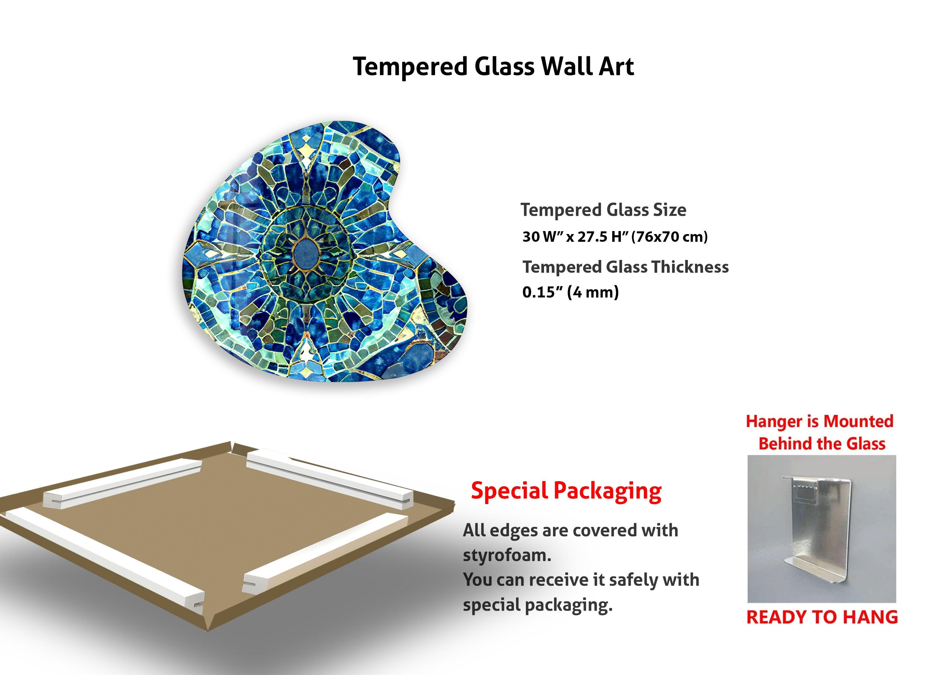 Blue Mosaic Style Irregular Glass Wall Art - Handmade Modern Abstract Decor for Living Room, Bedroom & Office - Perfect for Home & Office Decoration
