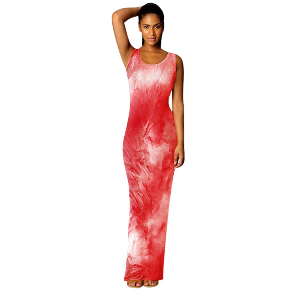 aihihe Women's Casual Summer Tank Dress - Sleeveless Crewneck Tie Dye Long Maxi Sundress for Beach, Vacation & Outdoor Activities | Flowy Boho Chic Dress