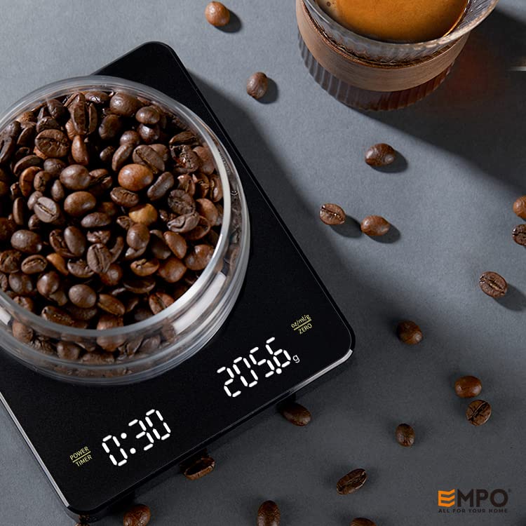 EMPO Digital Coffee Scale with Timer - 3000g Precision Espresso & Brew Drip Scale, Kitchen Baking Scale with Auto Timing Function | Perfect for Home Baristas, Coffee Shops & Baking Enthusiasts