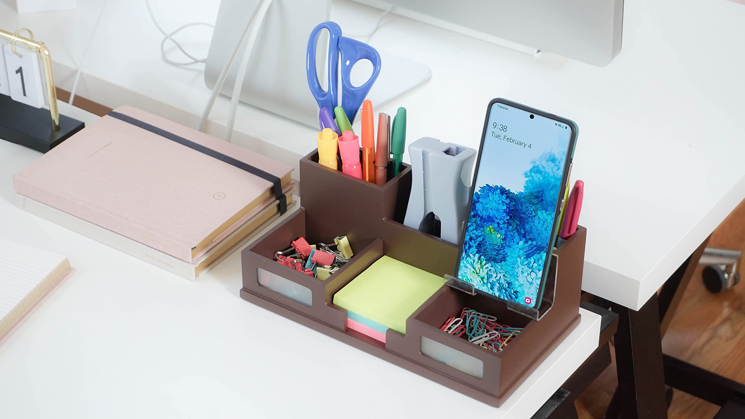 Victor Desk Organizer with Smartphone Holder - Mocha Brown Office Supplies (Model B9525) | Perfect for Home Office, Workspace & Study Desk Organization