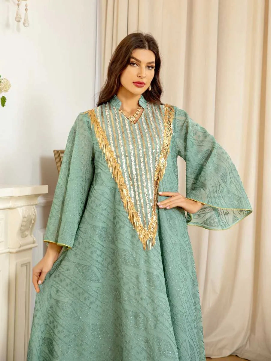 Elegant Eid Dress for Women - Doris Embroidery & Sequins Kaftan Caftan | Perfect for Eid Celebrations, Weddings & Special Occasions