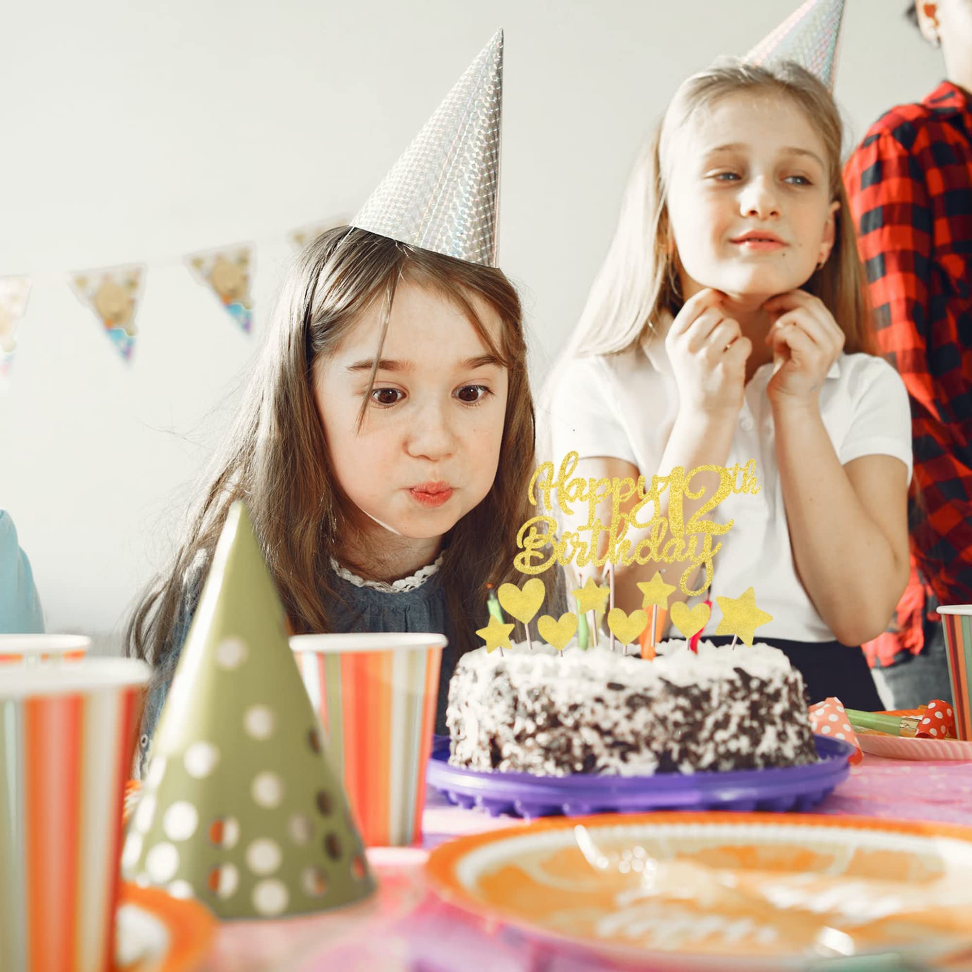 Rsstarxi 9 Pack Happy 12th Birthday Cake Toppers - Glitter Heart & Star Cupcake Decorations for 12 Year Old Birthday Party | Cheers to Twelve Years Celebration | Perfect for Girls, Boys, Teens & Anniversary Parties