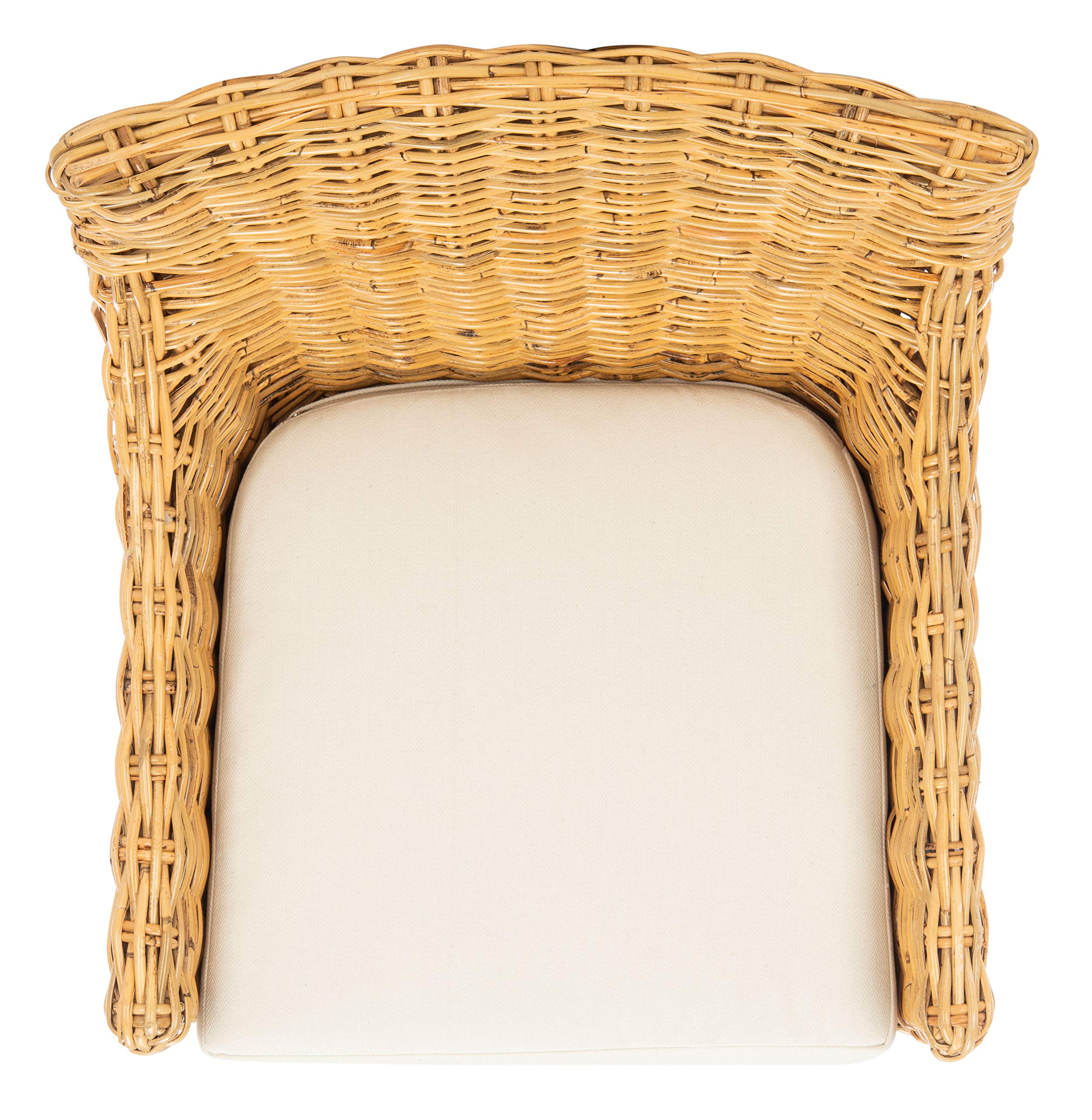 SAFAVIEH Cristen Rattan Accent Chair with Cushion - Natural & White (ACH6513B) - Perfect for Living Room, Bedroom, or Patio Decor