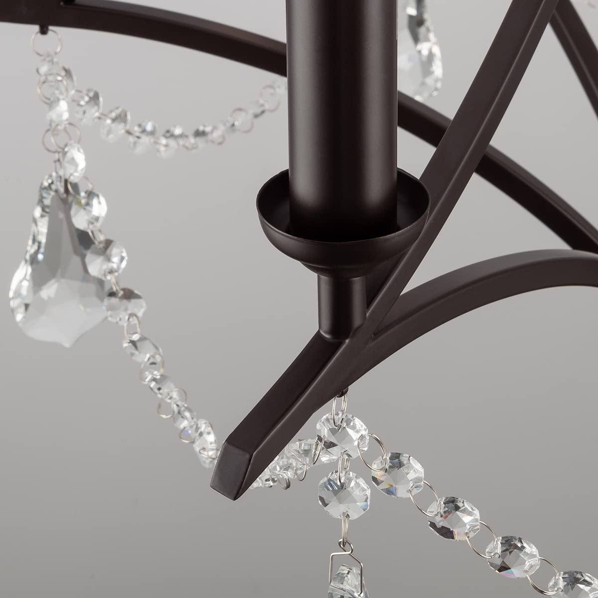 Vintage Crystal Chandelier Pendant Light - Oil Rubbed Dark Bronze Finish, 6-Light Candelabra Base - Perfect for Dining Room, Foyer, or Bedroom Lighting