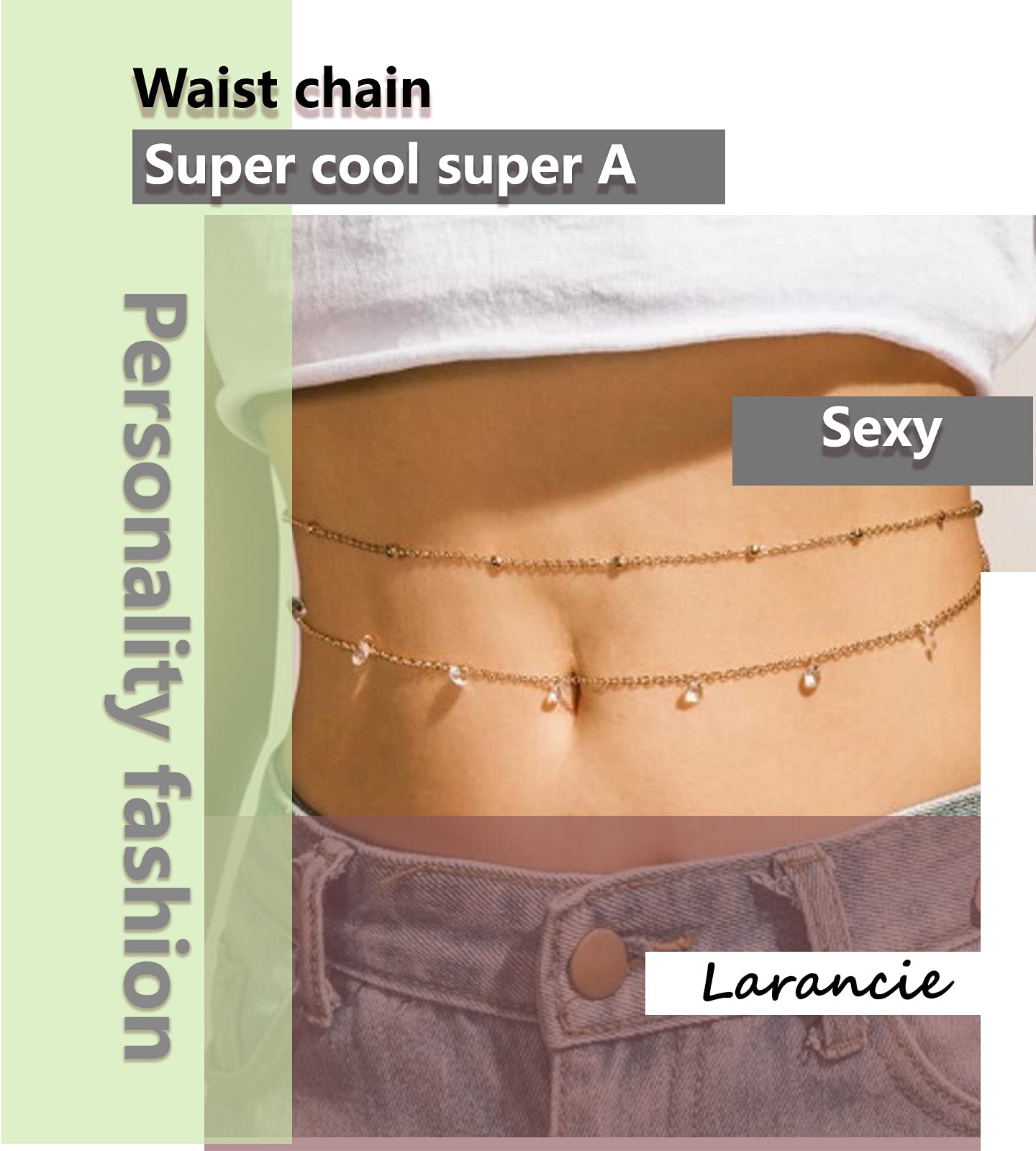 Larancie Multilayer Gold Rhinestone Body Chain Jewelry - Bohemian Waist Belt for Women & Girls - Perfect for Bikini, Beach Parties, and Festival Outfits
