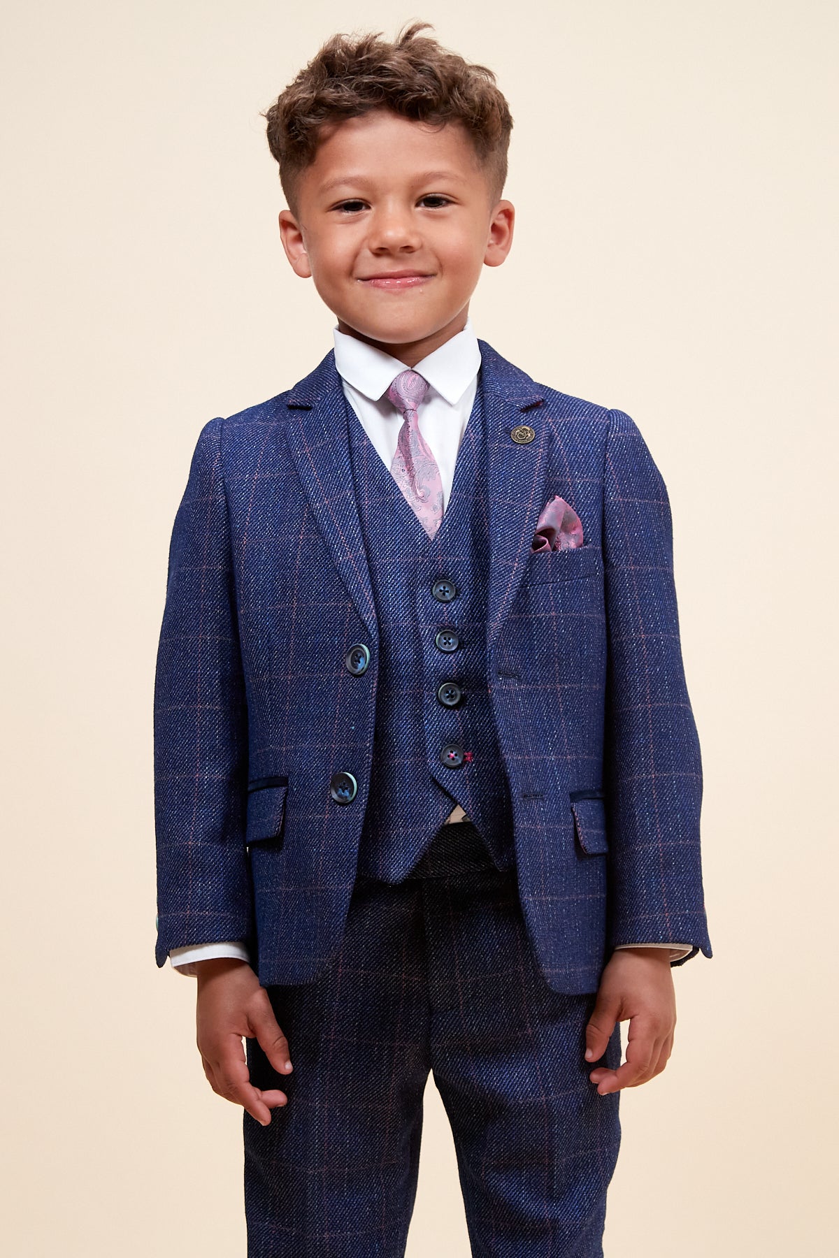 Harry Children's Indigo Tweed Check 3-Piece Suit for Boys | Formal Outfit for Weddings, Parties & Special Occasions