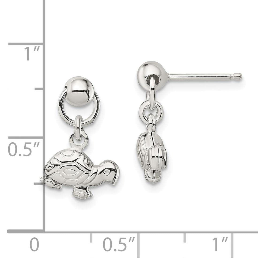 925 Sterling Silver Polished Turtle Dangle Post Earrings for Women - Cute Sea Turtle Jewelry Gift for Beach Lovers, Ocean Theme Party & Summer Vacation Accessories