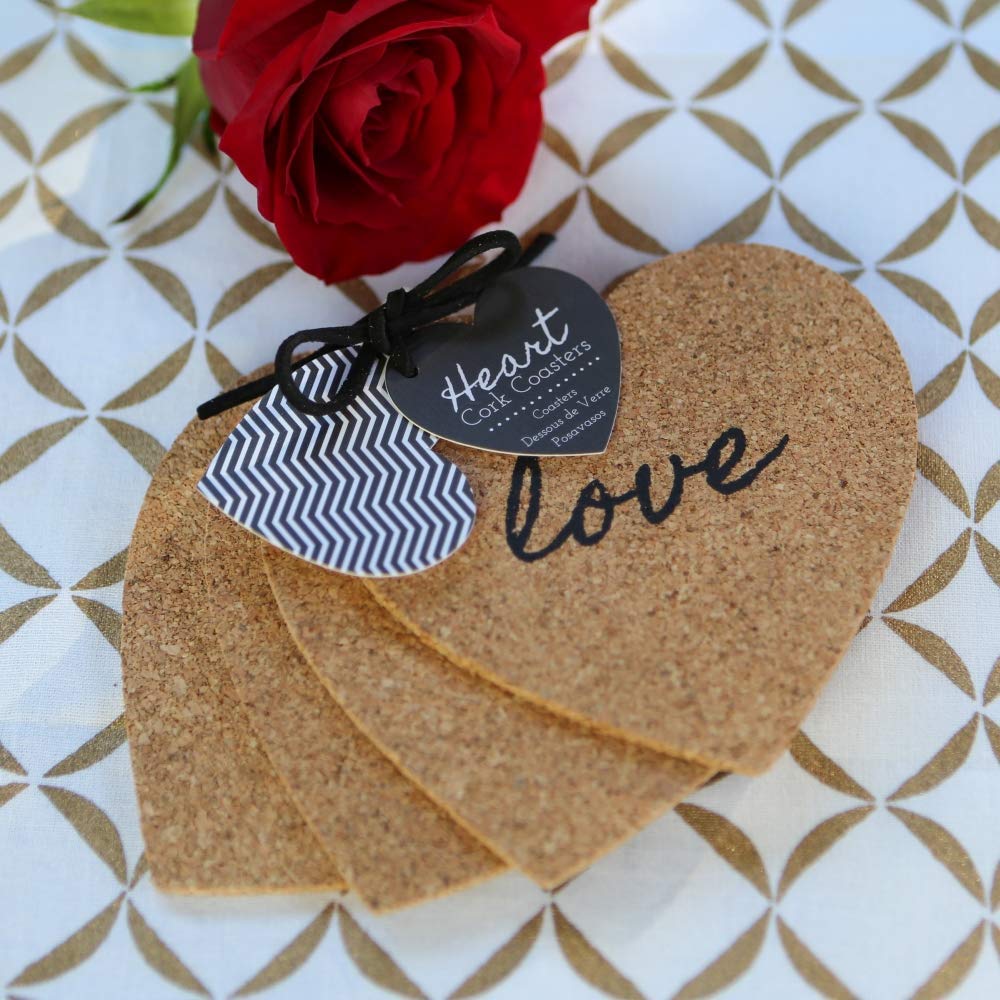 Kate Aspen Heart Cork Coasters Set of 24 (6 Packs x 4) - Elegant Wedding, Baby Shower & Birthday Party Decorations - Perfect for Table Settings, Drink Holders & Gift Favors