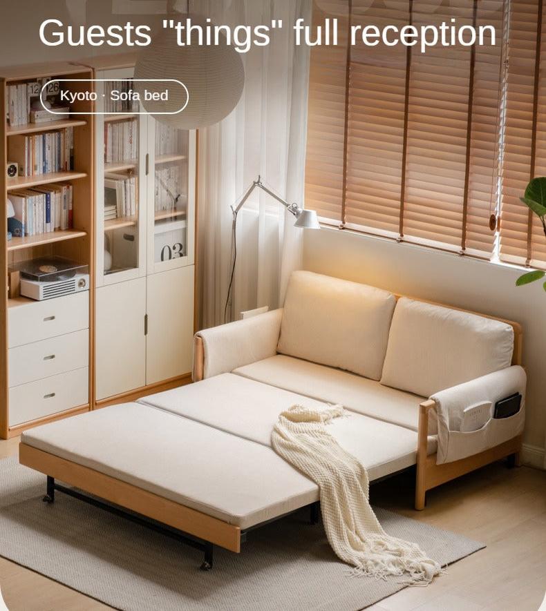 Modern Beech Solid Wood Sofa Bed - Convertible Sleeper for Small Spaces, Guest Room & Studio Apartments