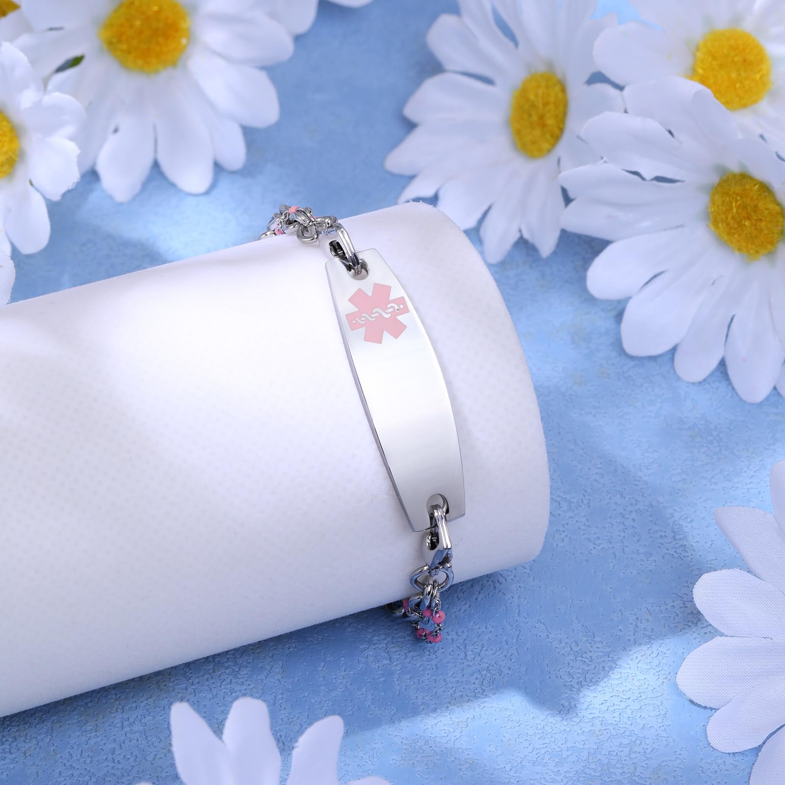 Custom Medical Alert Bracelet for Women - Free Engraving Stainless Steel Medical ID Bracelet with 3-Layer Chain (5.5-8.5 Inch Adjustable) - Perfect for Emergency Health Identification & Daily Wear