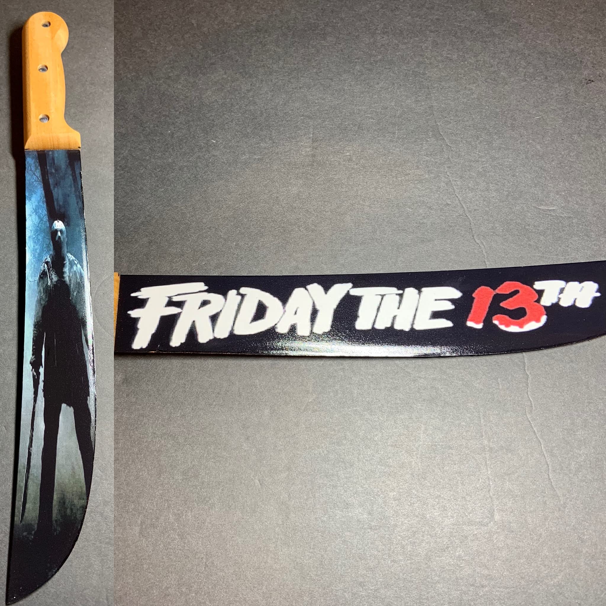 Jason Voorhees Friday the 13th Machete Replica with Sublimated Stand - Perfect for Horror Movie Collectors, Halloween Decor & Cosplay Props