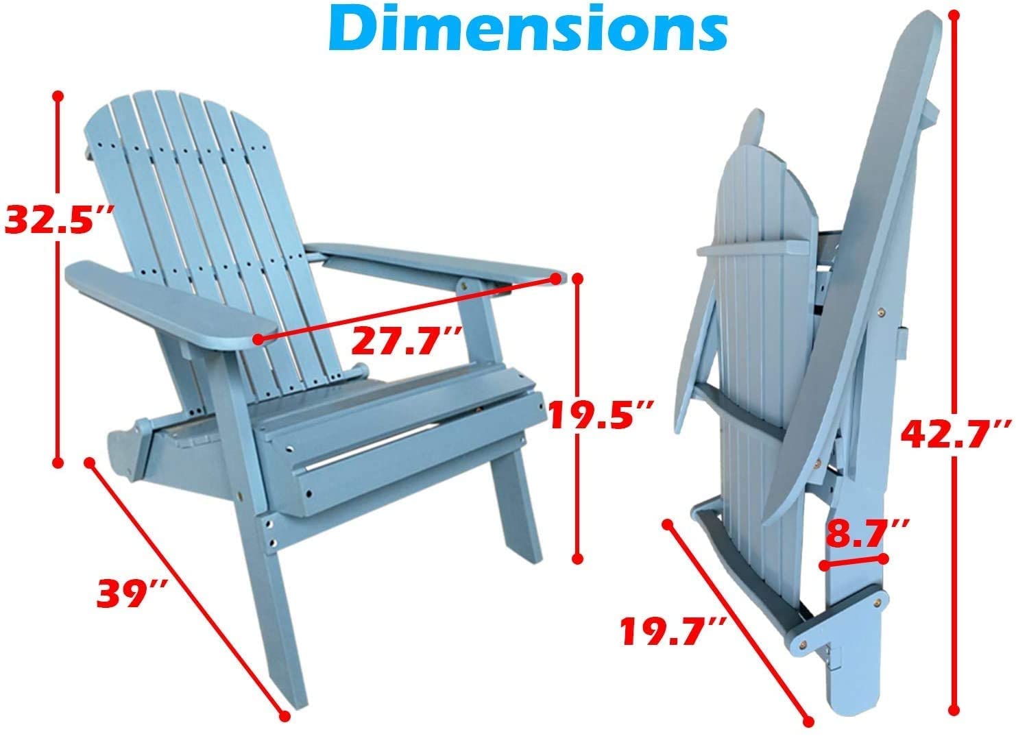 Solid Wood Folding Adirondack Chair - Weather-Resistant Outdoor Patio Furniture with Arms for Deck, Backyard, Garden & Poolside - Perfect for Relaxing, Sunbathing and Outdoor Entertaining