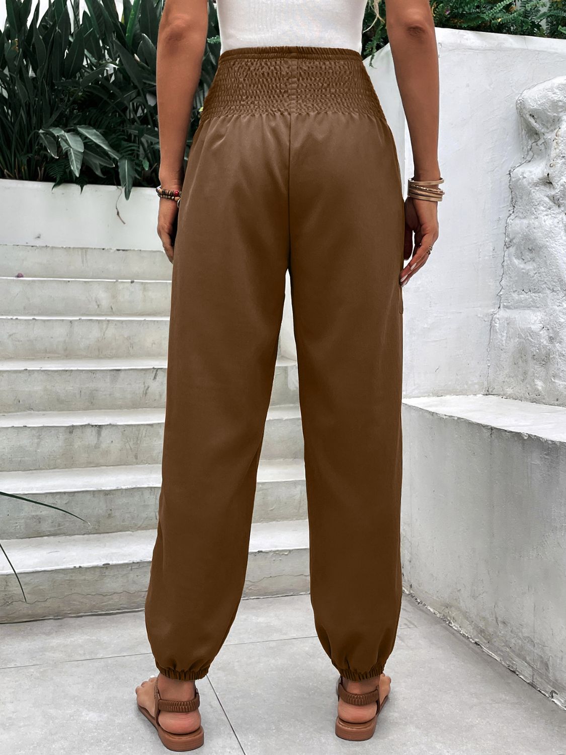 Stylish Smocked High Rise Joggers with Pockets - Comfortable Women's Lounge Pants for Yoga, Running & Casual Wear