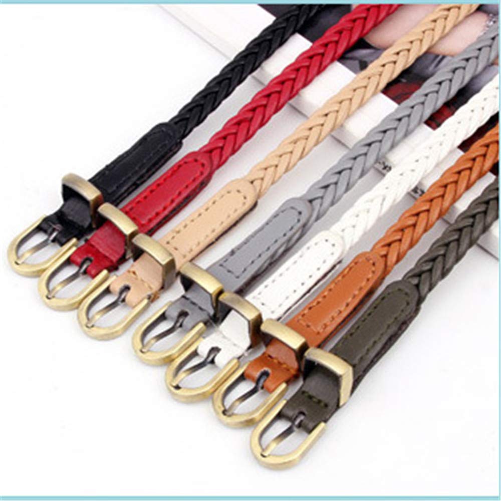 Andongnywell Women's Braided Skinny Belt - Adjustable Woven Waist Belt for Jeans, Dresses & Pants | Stylish Pin Buckle Thin Belt for Casual & Office Outfits | Perfect Waistbands Accessory for Everyday Wear