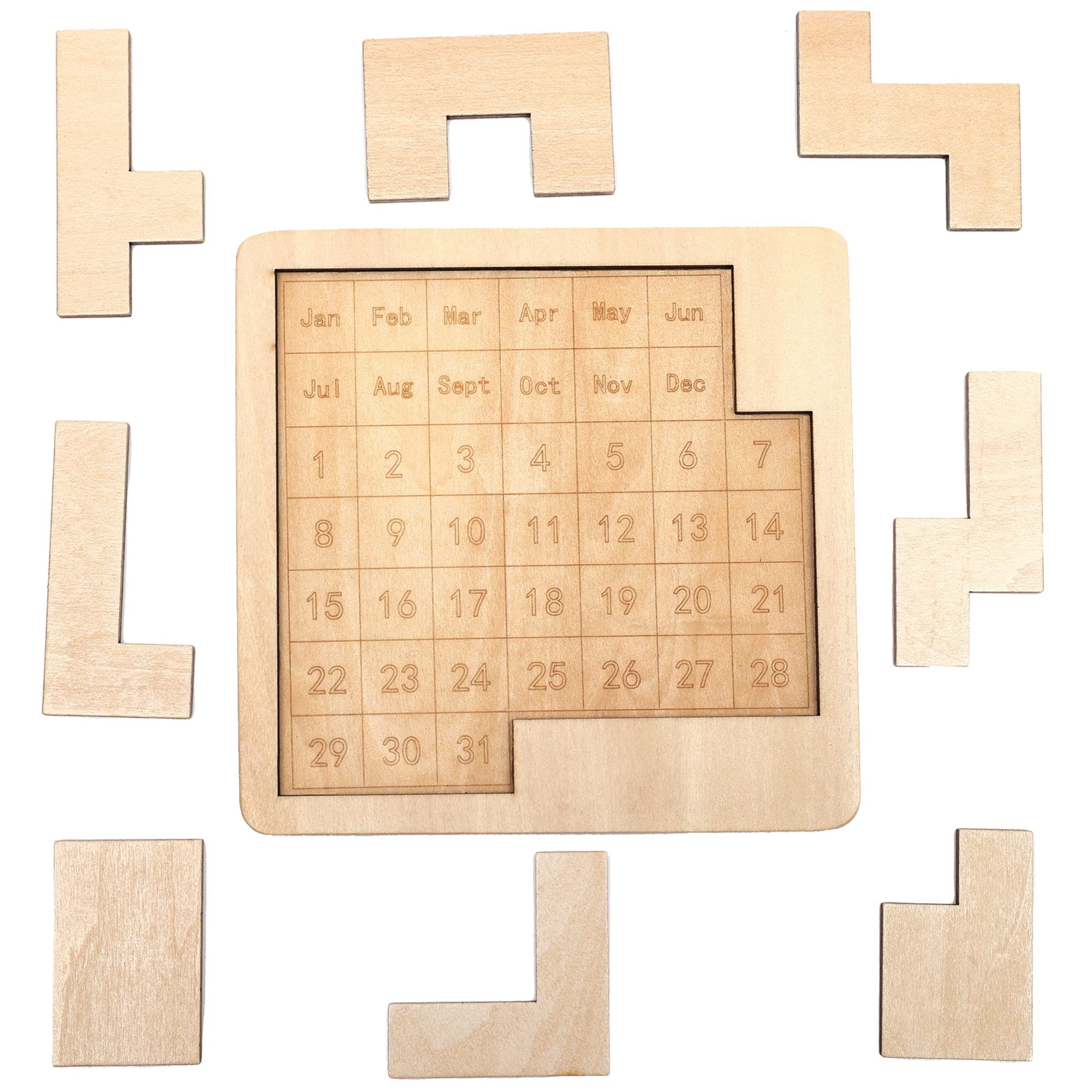 Wooden Daily Calendar Puzzle for Adults - 365+ Date Challenge Logic Game - Perfect for Office, Home & Brain Training Activities