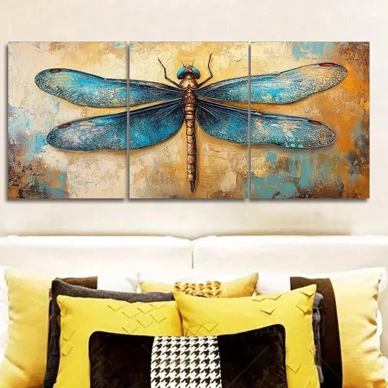3-Piece Blue Dragonfly Wall Art Set - Framed Canvas 50x70cm - High Quality Print - 100% Australian Made - Ready to Hang - Perfect for Living Room, Bedroom & Office Decor
