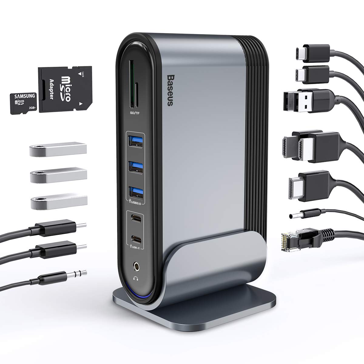 Baseus 17-in-1 USB C Docking Station with Triple 4K HDMI, 100W PD Charging, 5 USB 3.0 Ports, LAN, SD/TF Card Reader - Universal Laptop Dock for Windows & Mac - Perfect for Home Office, Gaming & Multi-Monitor Workstations