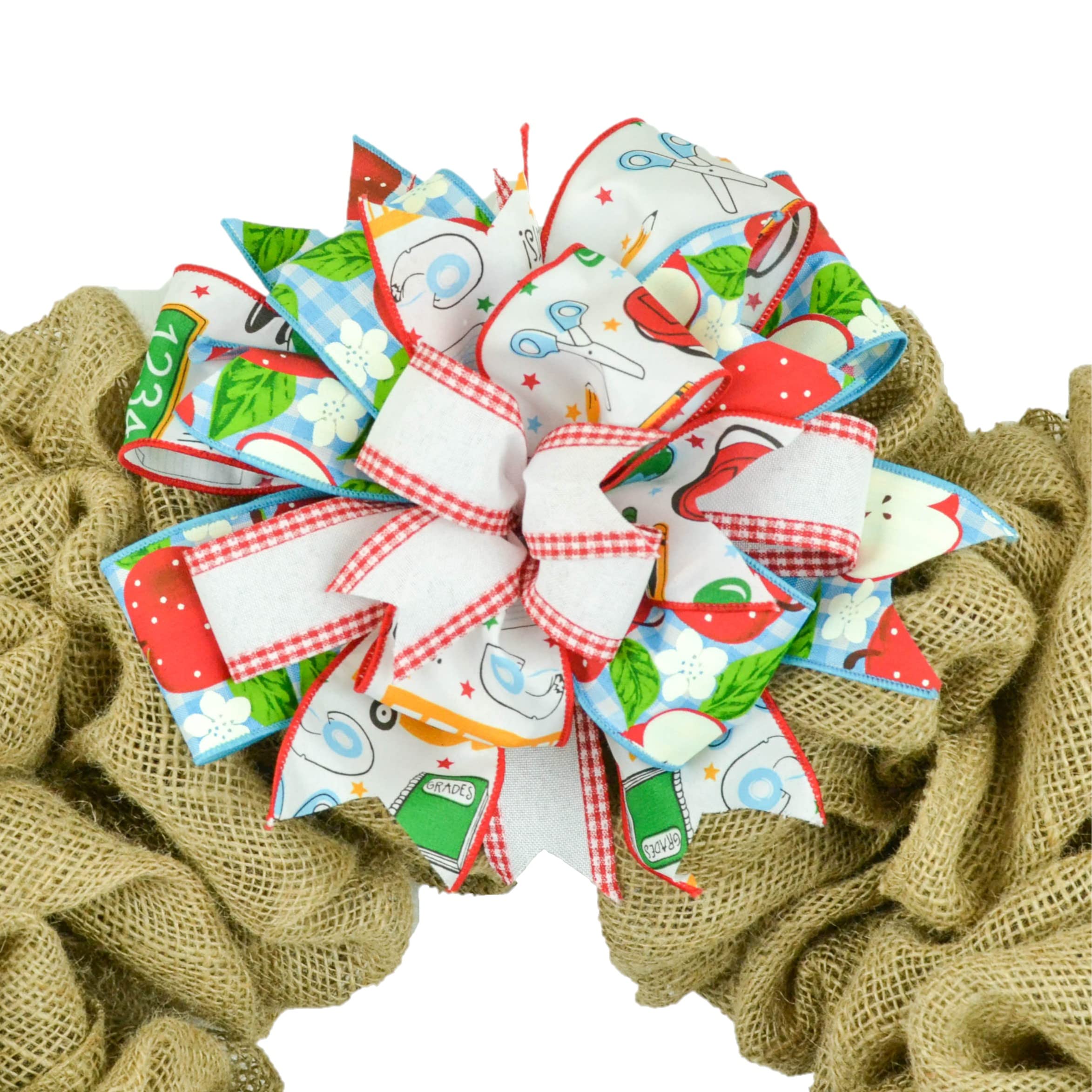 Handmade Burlap Lantern Wreath Bow - Farmhouse Style Decorative Embellishment for DIY Wreaths - Set of 25 (Red/White) - Perfect for Teacher Gifts, Christmas Decor, and Rustic Home Accents