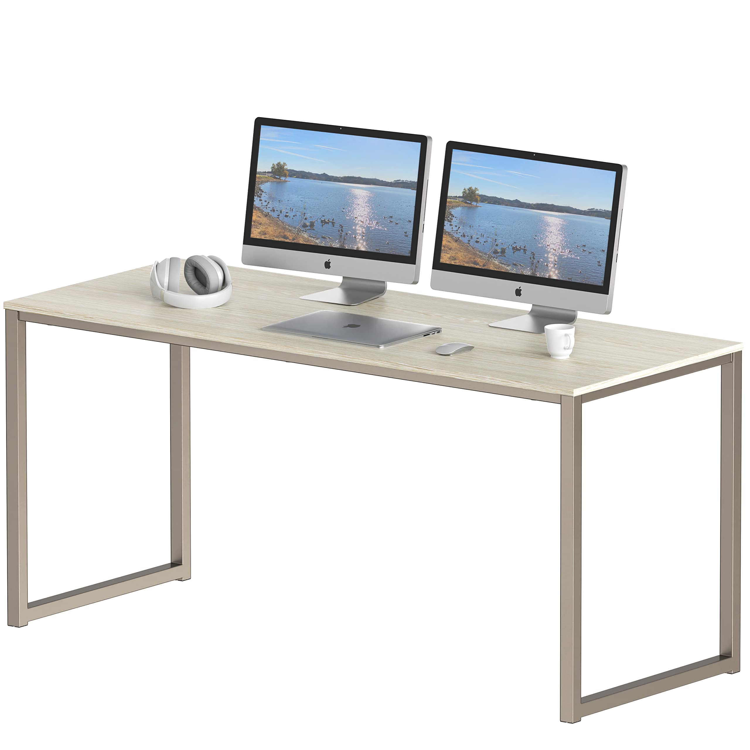 SHW Mission 55-Inch Home Office Computer Desk, Maple Finish - Spacious Workstation for Remote Work, Gaming & Study | Perfect for Small Spaces & Home Offices