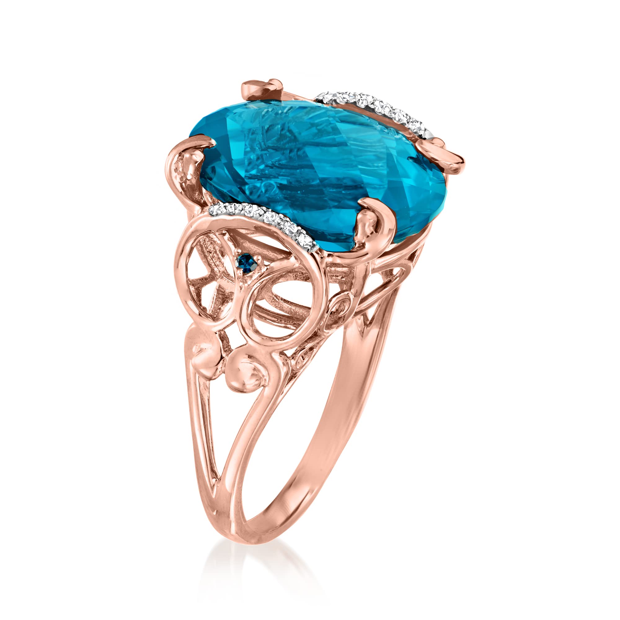 Ross-Simons 10.00 Carat London Blue Topaz & Diamond Ring in 14K Rose Gold - Size 8 | Elegant Jewelry for Weddings, Anniversaries & Special Occasions