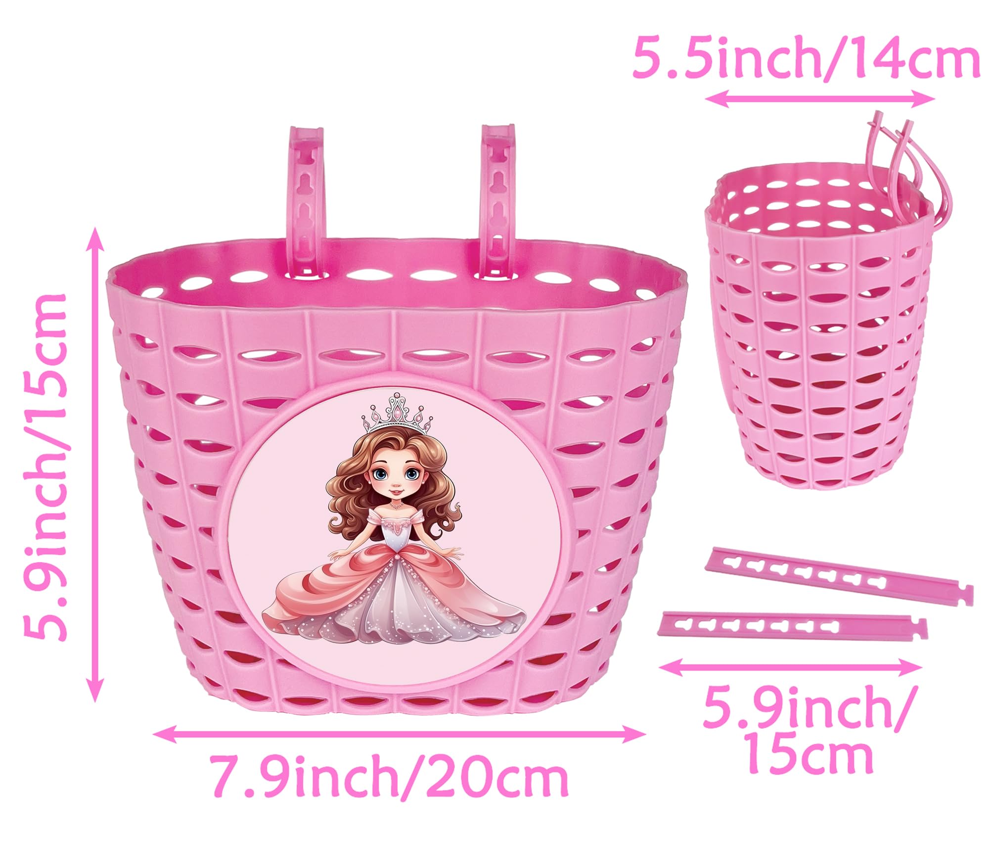 **Pink Bike Basket for Girls - Adjustable Front Handlebar Bicycle Basket for Kids, Toddlers & Baby Girls - Durable Plastic Tricycle Basket - Perfect for School, Picnics & Outdoor Rides**