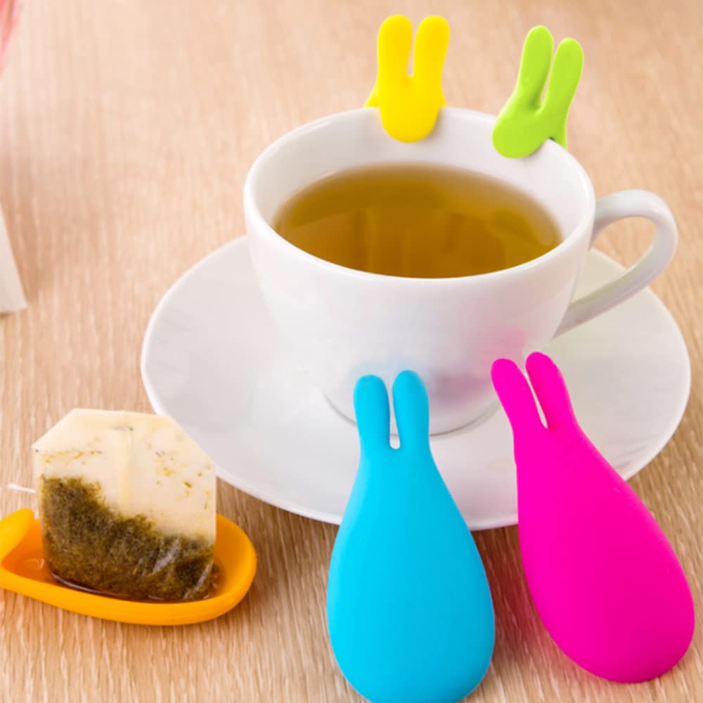 2 Pack Silicone Tea Bag Holders - Cute Animal Shaped Tea Bag Clips (Rabbit Design, Orange) for Cups & Mugs - Perfect for Tea Lovers, Office Use & Home Decor