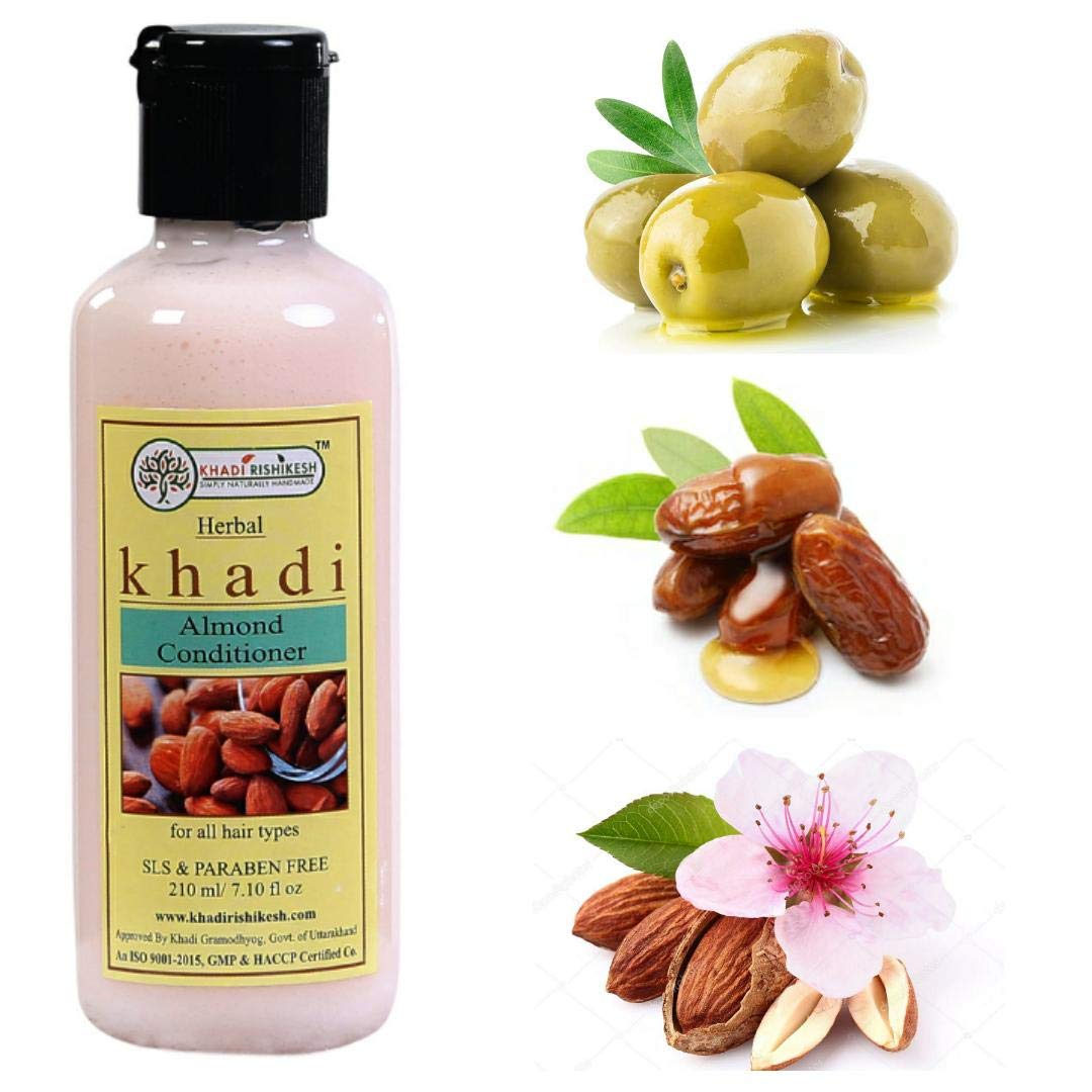 Khadi Rishikesh Herbal Almond Hair Conditioner 210ml - Natural Ayurvedic Deep Conditioning Treatment for Dry & Damaged Hair - Perfect for Daily Hair Care & Scalp Nourishment