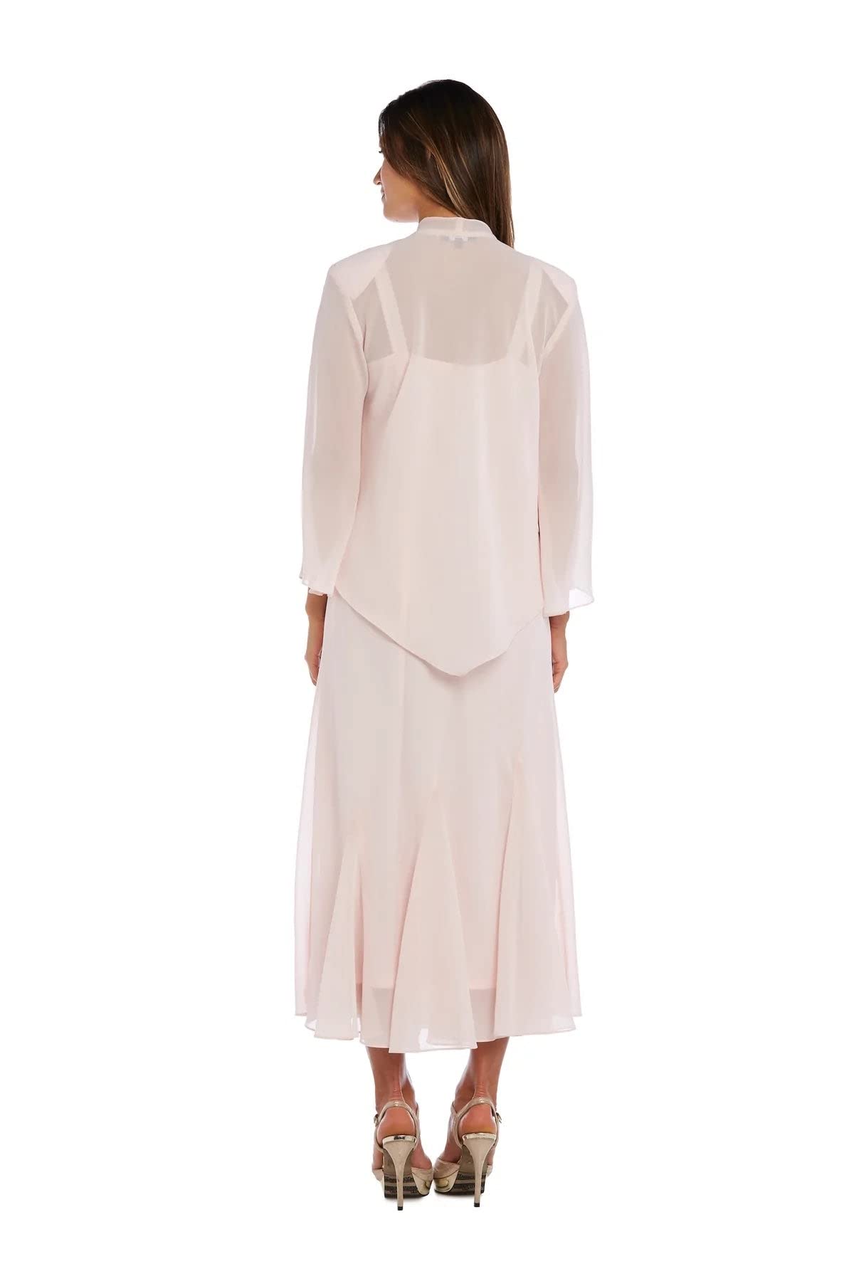 R&M Richards Women's Elegant Chiffon Beaded Dress with Matching Jacket - Perfect for Evening Parties, Weddings & Special Occasions