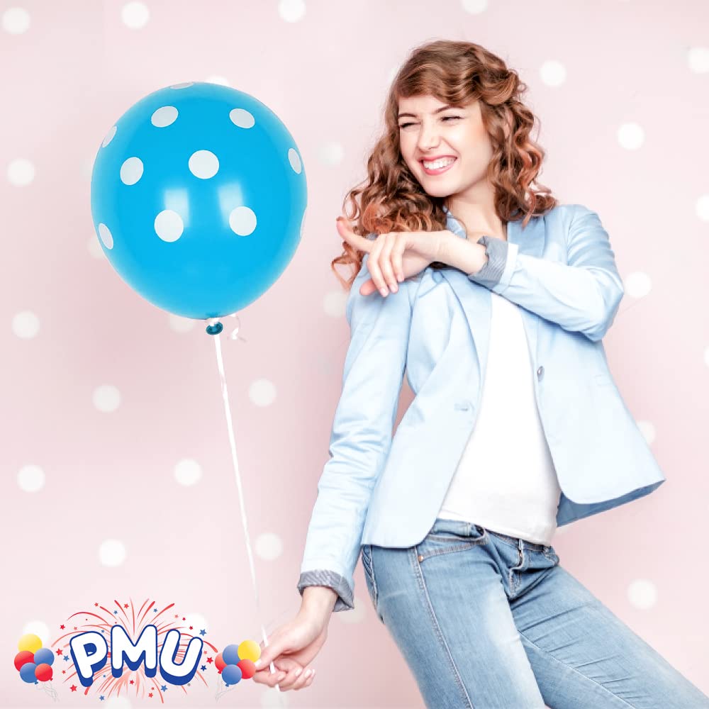 PMU Polka Dot Balloons 11 Inch - Premium Baby Blue with White Dots (Pack of 6) | Perfect for Birthday Parties, Baby Showers & Wedding Decorations