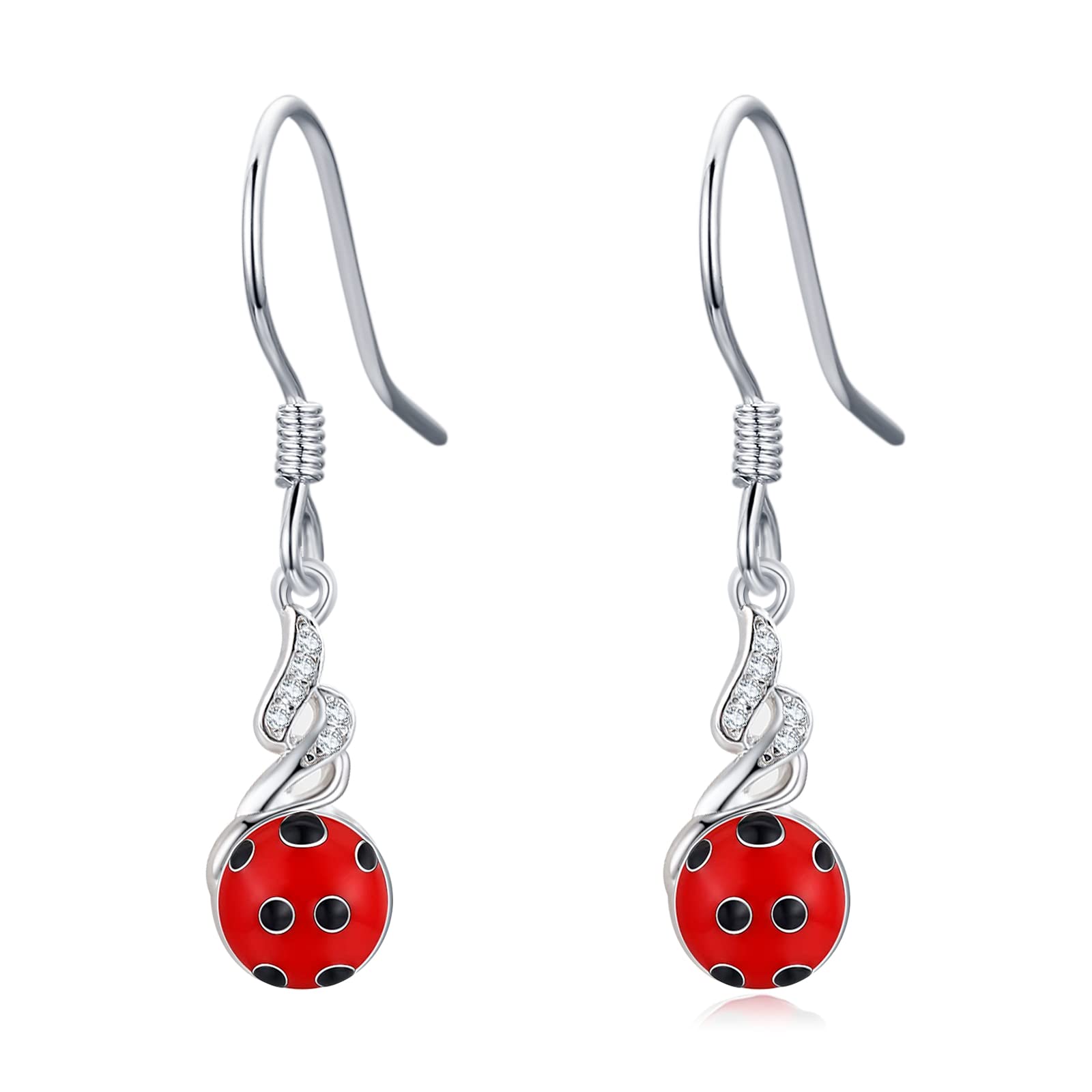 Sterling Silver Ladybug Dangle Earrings for Women - Hypoallergenic Enamel Drop Earrings for Sensitive Ears | Cute Ladybug Jewelry Gift for Girls, Perfect for Spring Outfits & Garden Parties