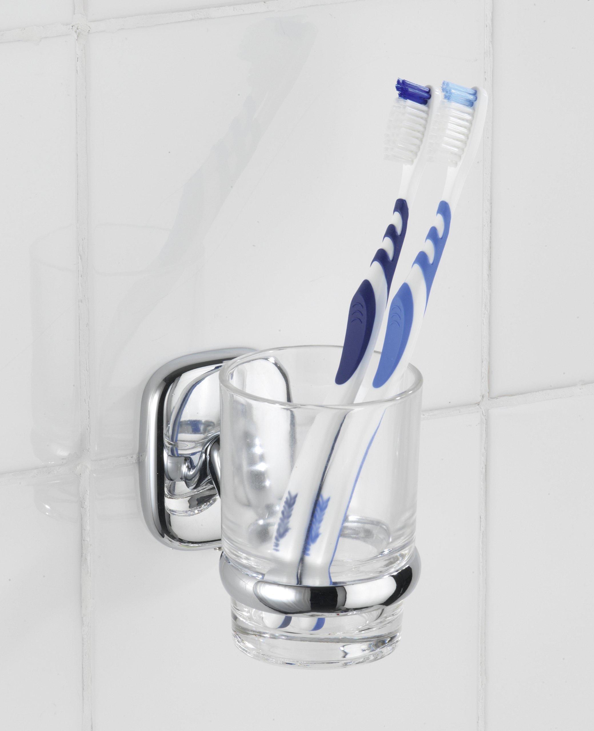 WENKO 17927100 Chrome Metal Zinc Die Cast Toothbrush Holder & Tumbler Set - 7 x 9.5 x 11.5 cm - Bathroom Organizer for Countertop Storage - Perfect for Modern Bathrooms, Guest Rooms, and Travel Essentials