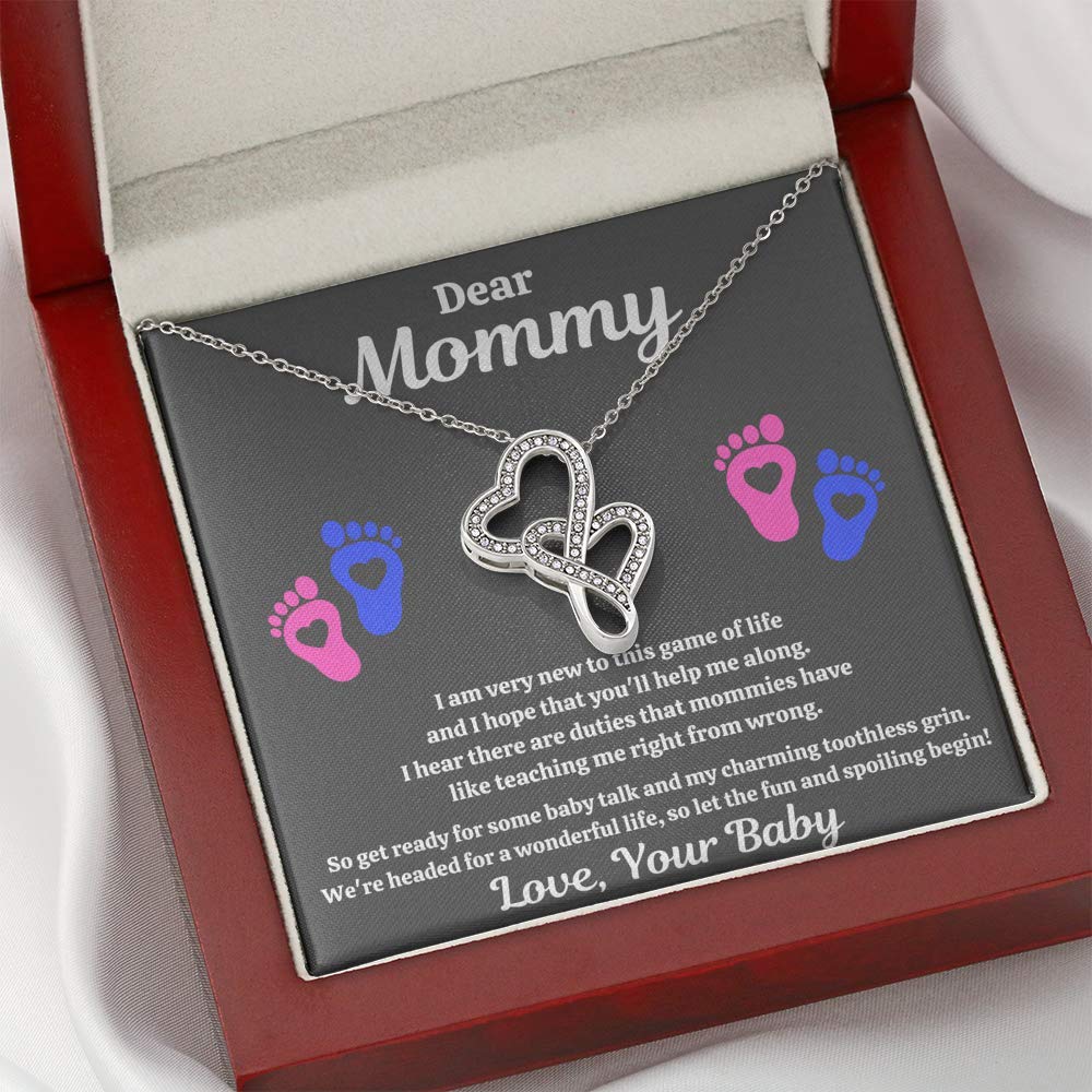 Double Hearts Necklace for Mom - 'Spoiling Heart' Pendant with Gift Box & Message Card | Thoughtful Baby Shower Gift, Pregnancy Present & Mother's Day Jewelry | Perfect for New Moms, Expecting Mothers & Special Occasions