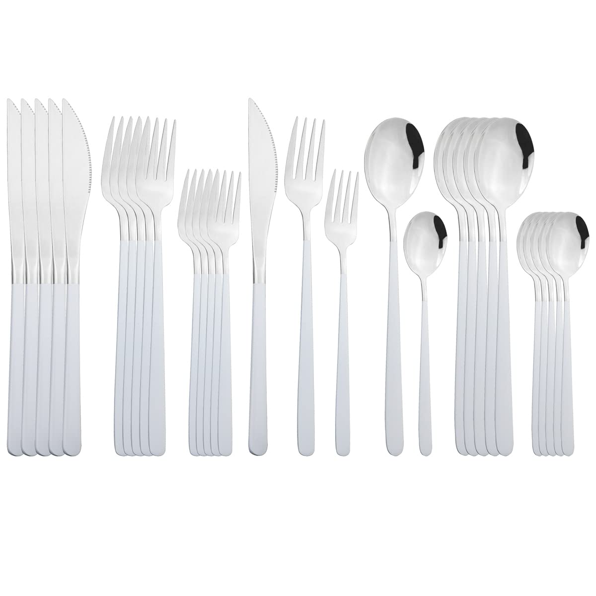 Premium 30-Piece 18/10 Stainless Steel Silverware Flatware Set - Knife, Fork & Spoon Cutlery for 6 - Elegant White Silver Dinnerware for Home, Kitchen & Formal Dining - Perfect for Dinner Parties, Restaurants & Everyday Use