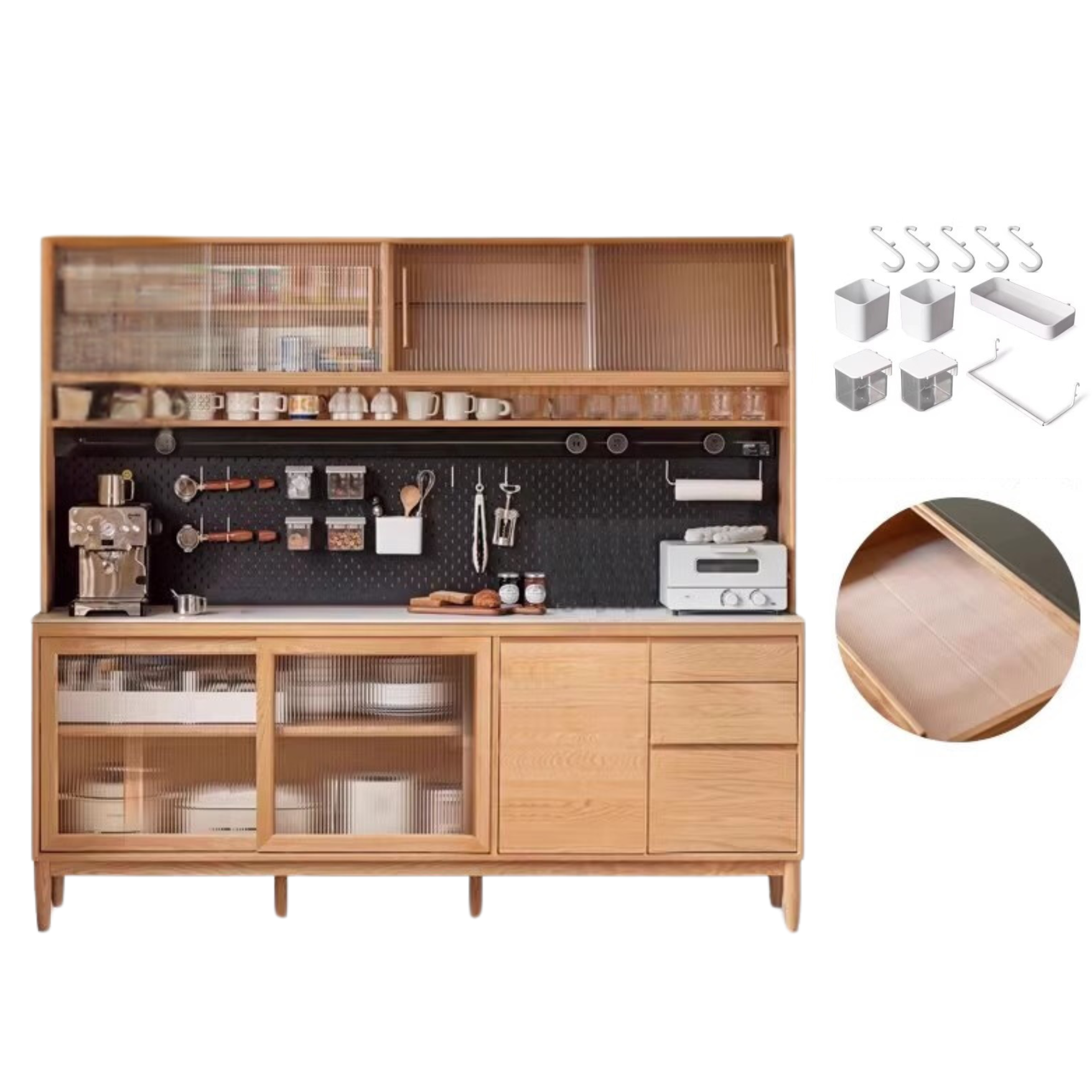 Oak Solid Wood Large Capacity Storage Sideboard - Rustic Buffet Cabinet for Dining Room, Living Room & Entryway Storage
