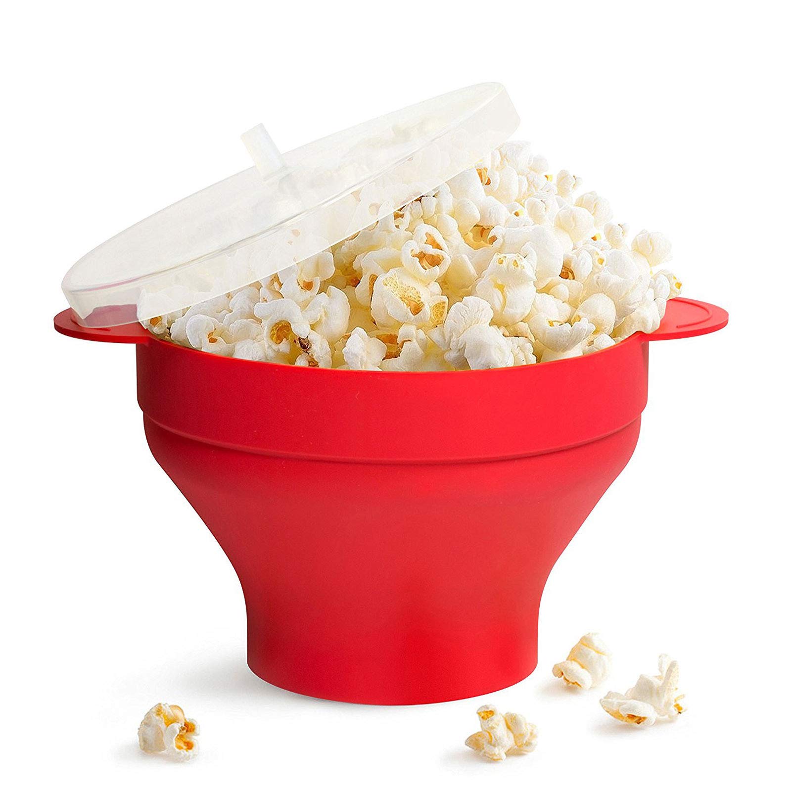 Foldable Microwave Popcorn Maker Bowl with Handle - Hot Air Popcorn Popper for Home, Movie Nights & Parties (Red) - Perfect for Family Snacking & Entertaining