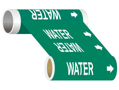 ComplianceSigns.com 30x8 Inch Water Pipe Label Decal - 5 Pack Vinyl Pipe Markers with White Text on Green Background | OSHA ANSI Compliant for Industrial Plumbing & Facility Safety