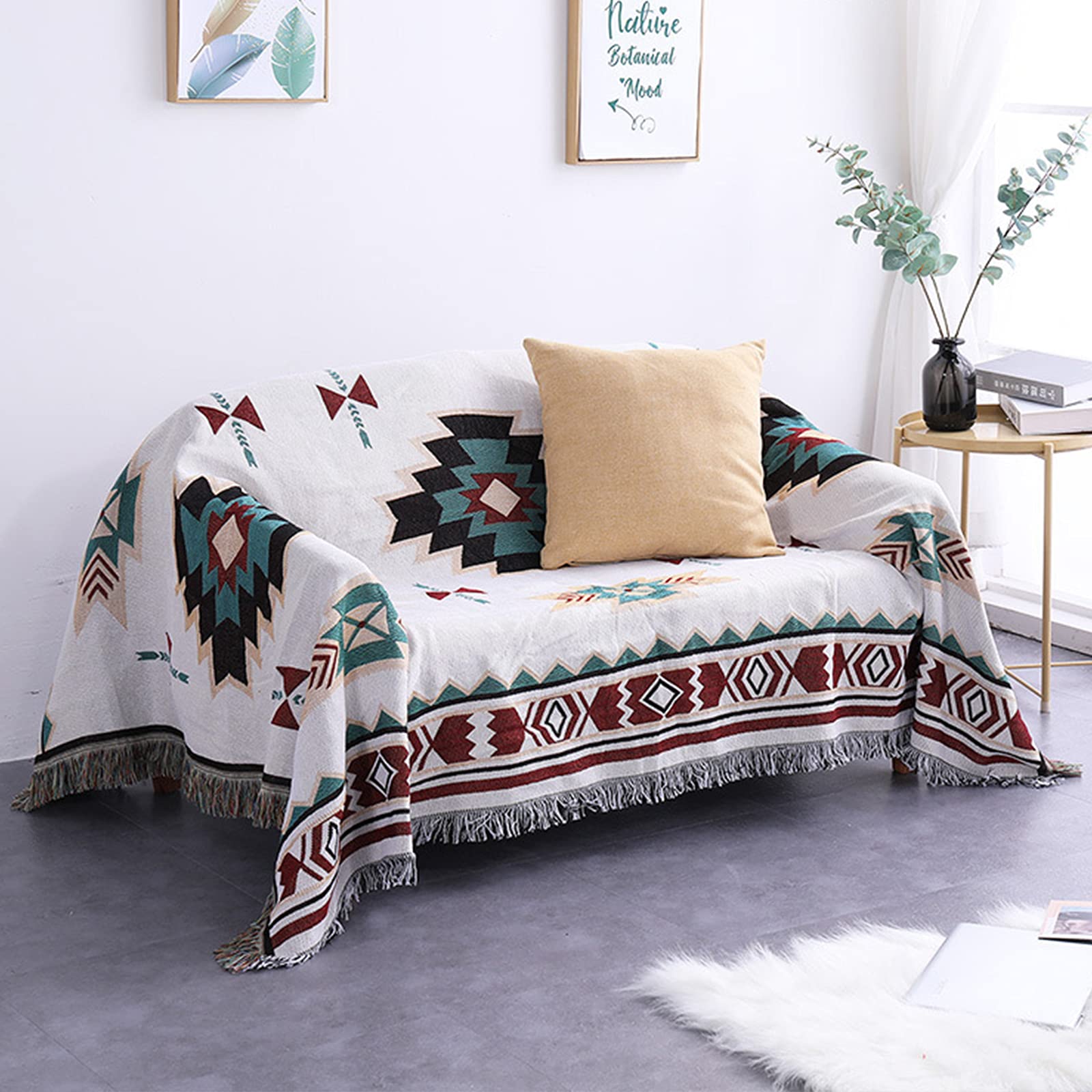 HIOD Bohemian Knitted Throw Blanket - 70.9''x118'' Soft Ethnic Couch Cover for 1/2/3 Seat Sofa - Perfect for Picnic, Camping & Home Decor